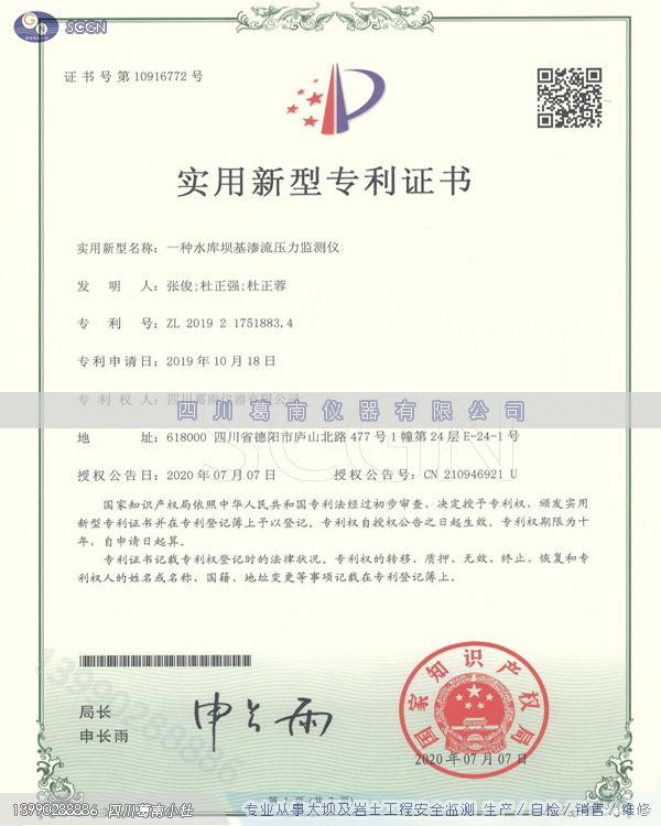 一种水库坝基渗流压力监测仪专利